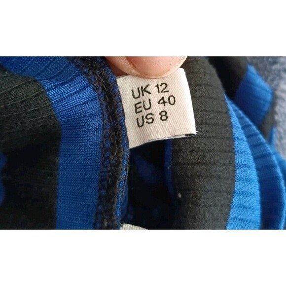 Collusion Maxi Dress Size 8 Blue Bodycon Striped Ribbed Turtleneck Long Sleeve - Picture 3 of 6